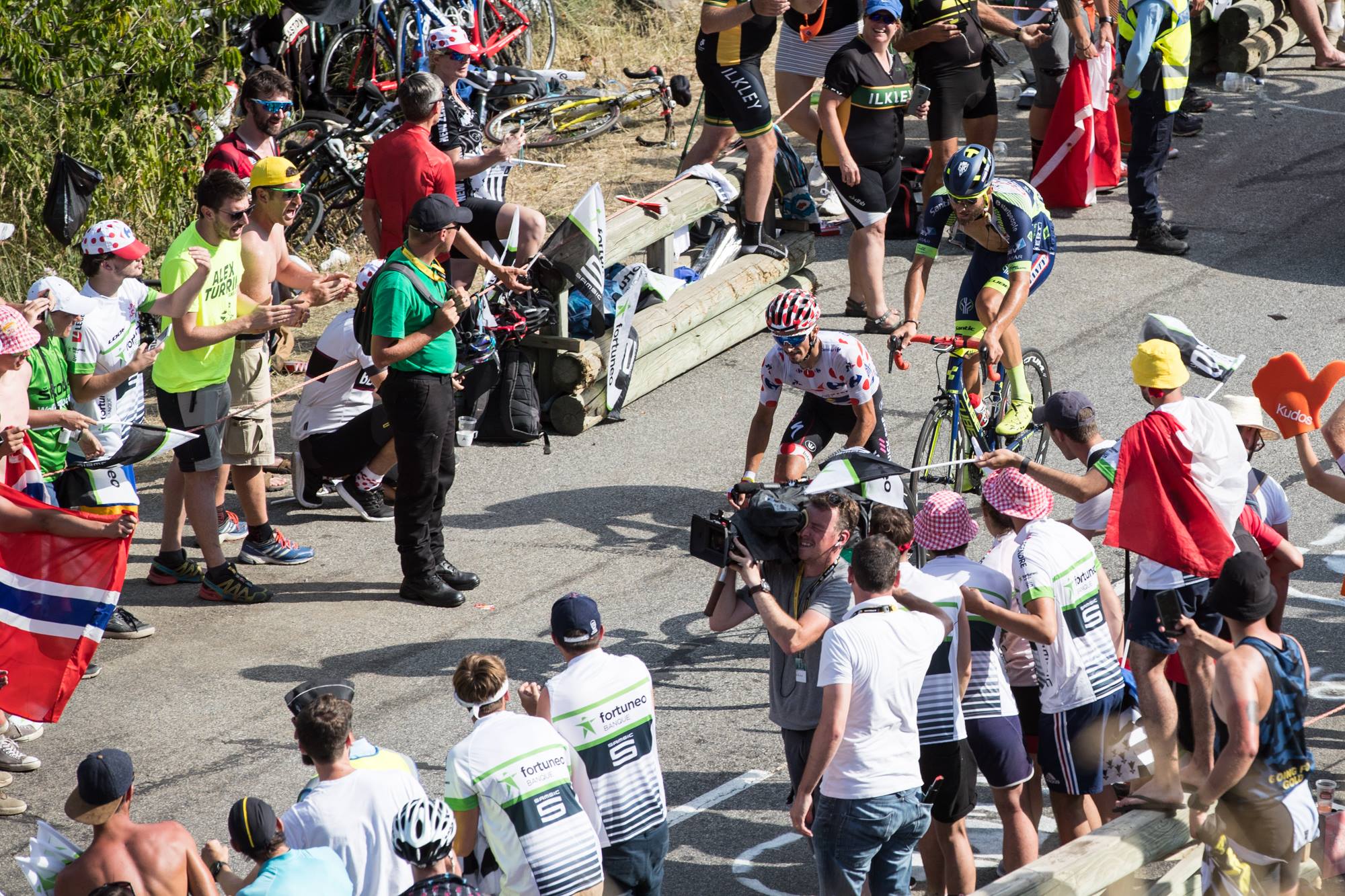 Guillaume Van Keirsbulck et son Cube Litening C:68, dans la roue du maillot à pois Julian Alaphilippe.